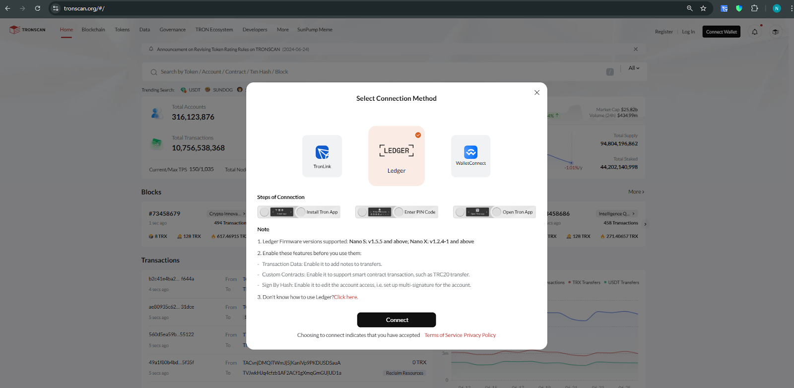 ledger wallet connection to TR.ENERGY