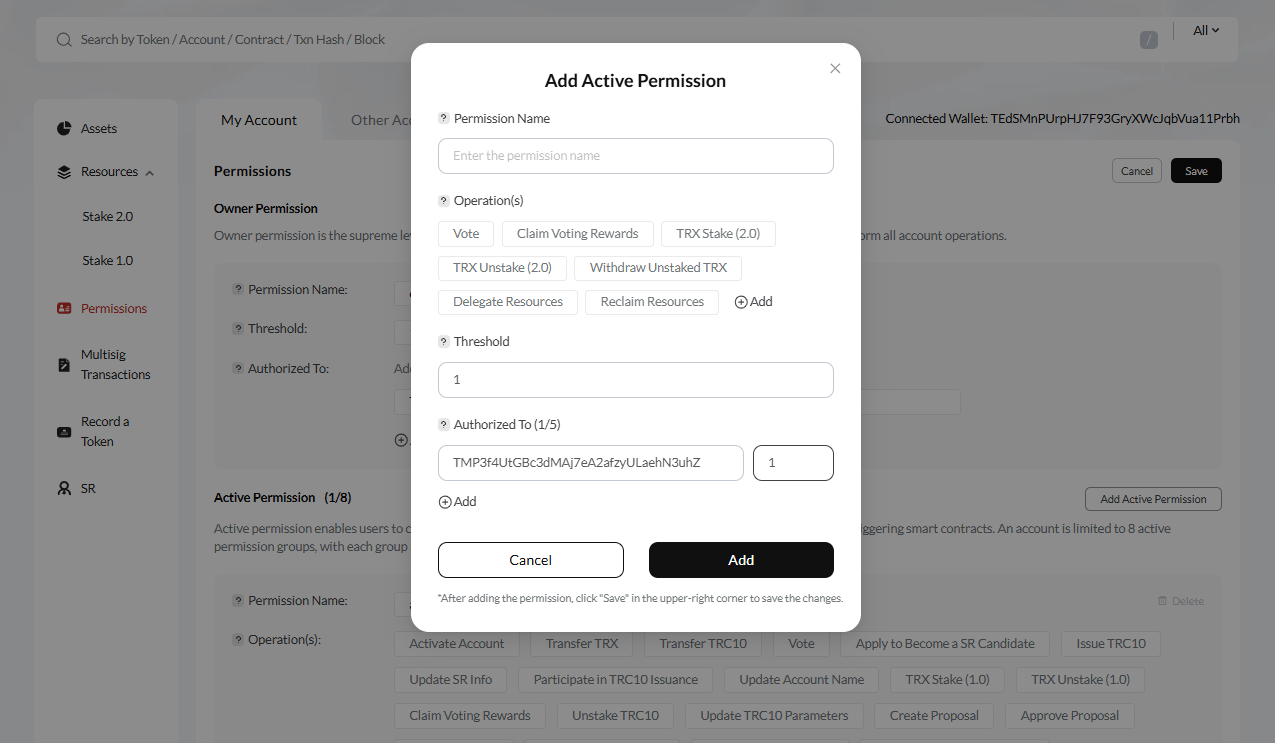 save new permission Ledger